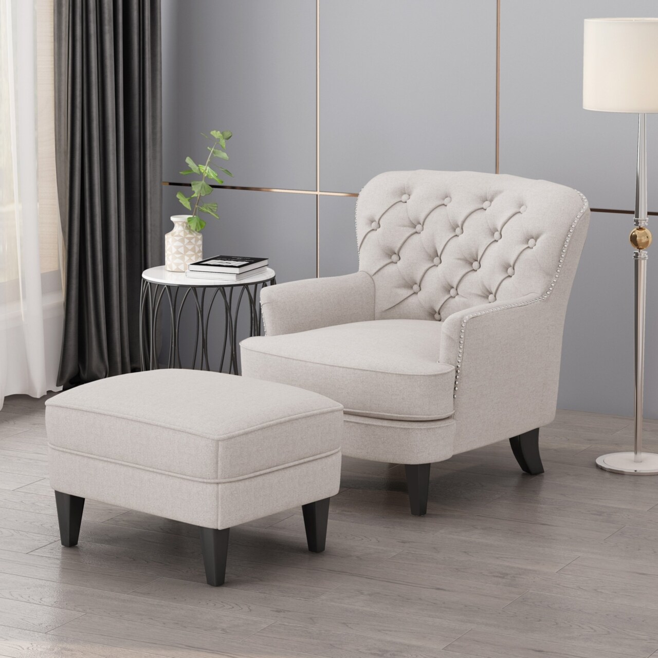 GDF Studio Jaxen Contemporary Tufted Fabric Club Chair and Ottoman